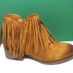 Pierre Dumas DYLAN Leather Fringed Bootie Tan 7 M